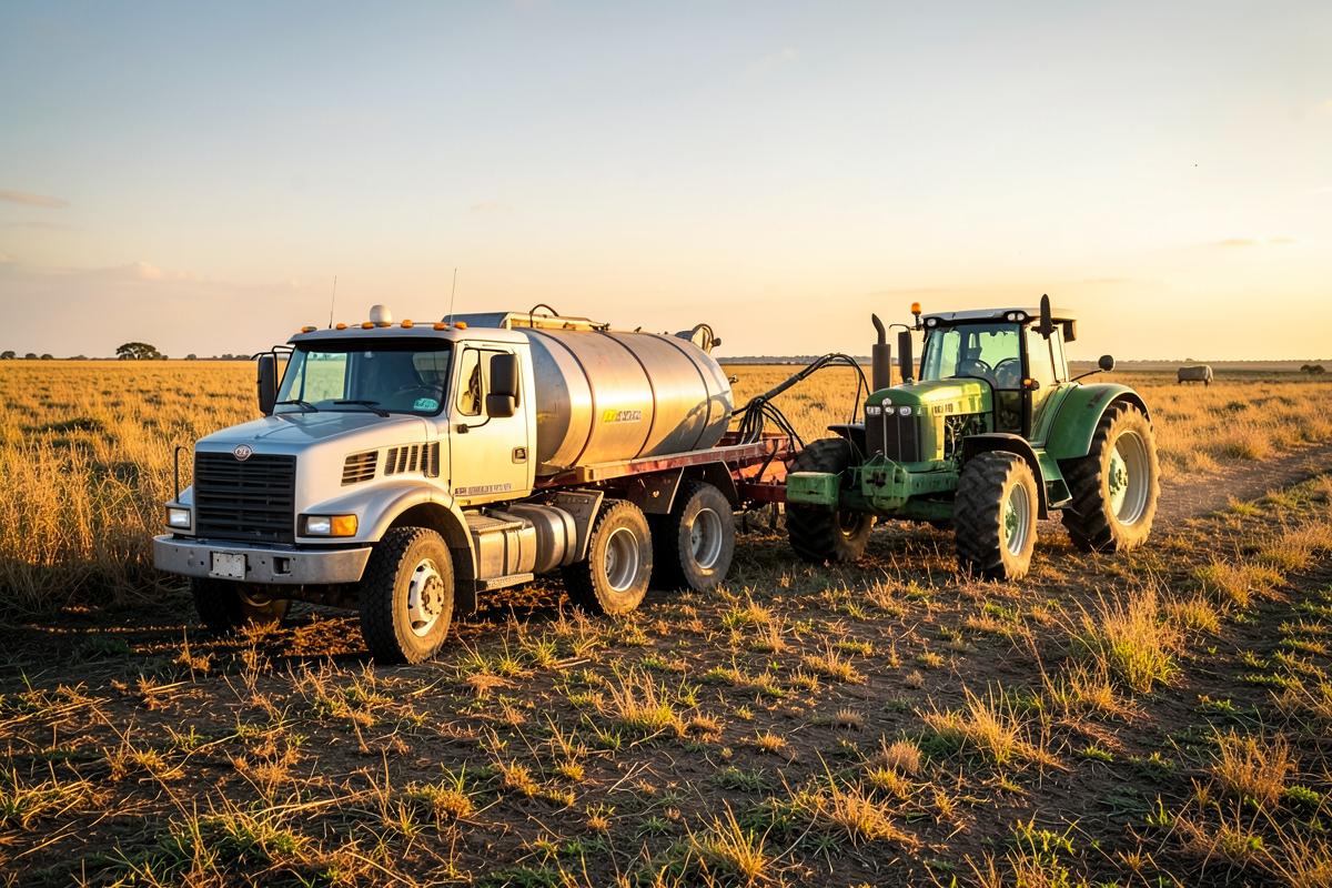 Diesel tanker delivering fuel to a tractor on an Eastern Cape farm