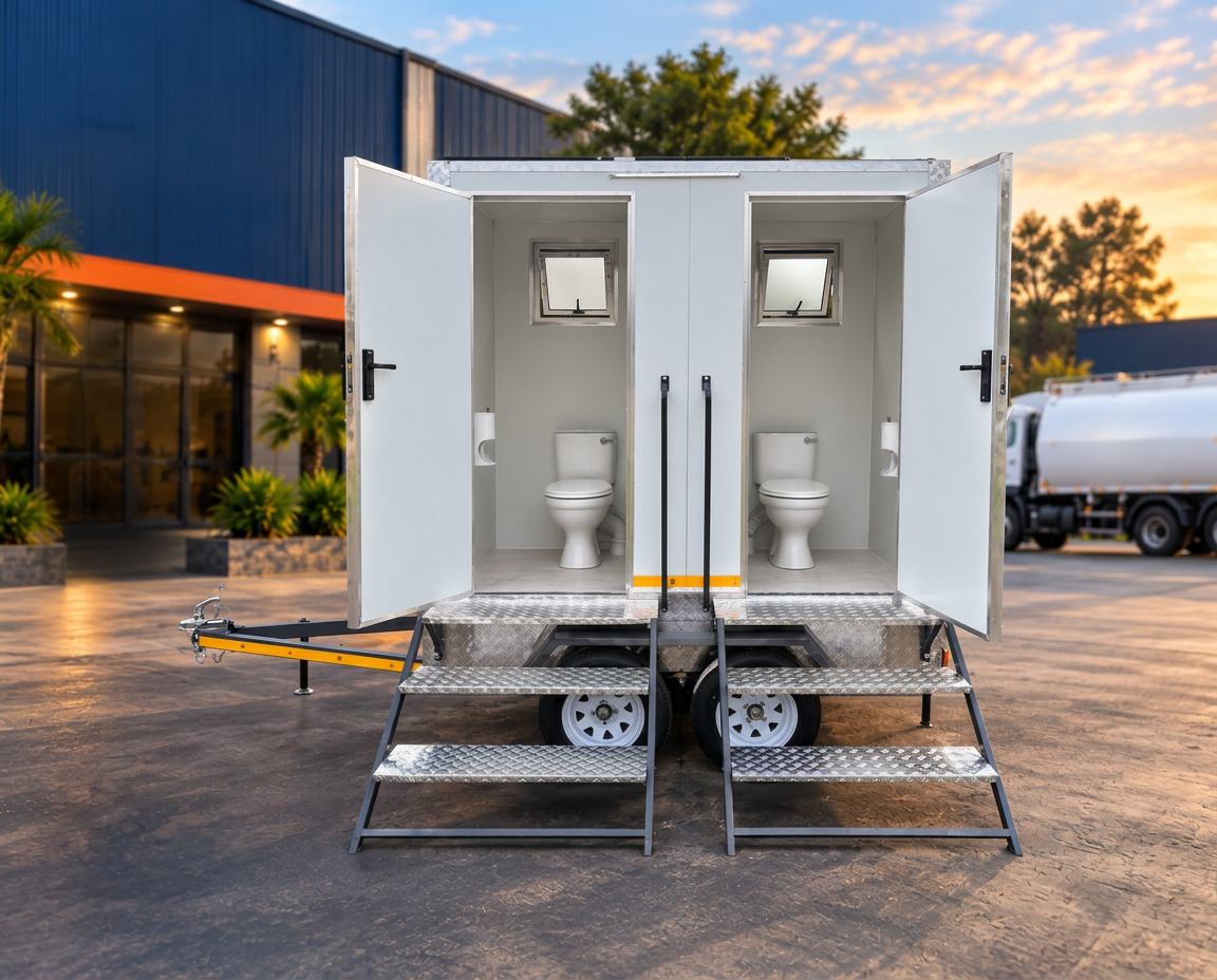 Premium VIP mobile toilet trailer unit with two cubicles delivered for Eastern Cape site hire
